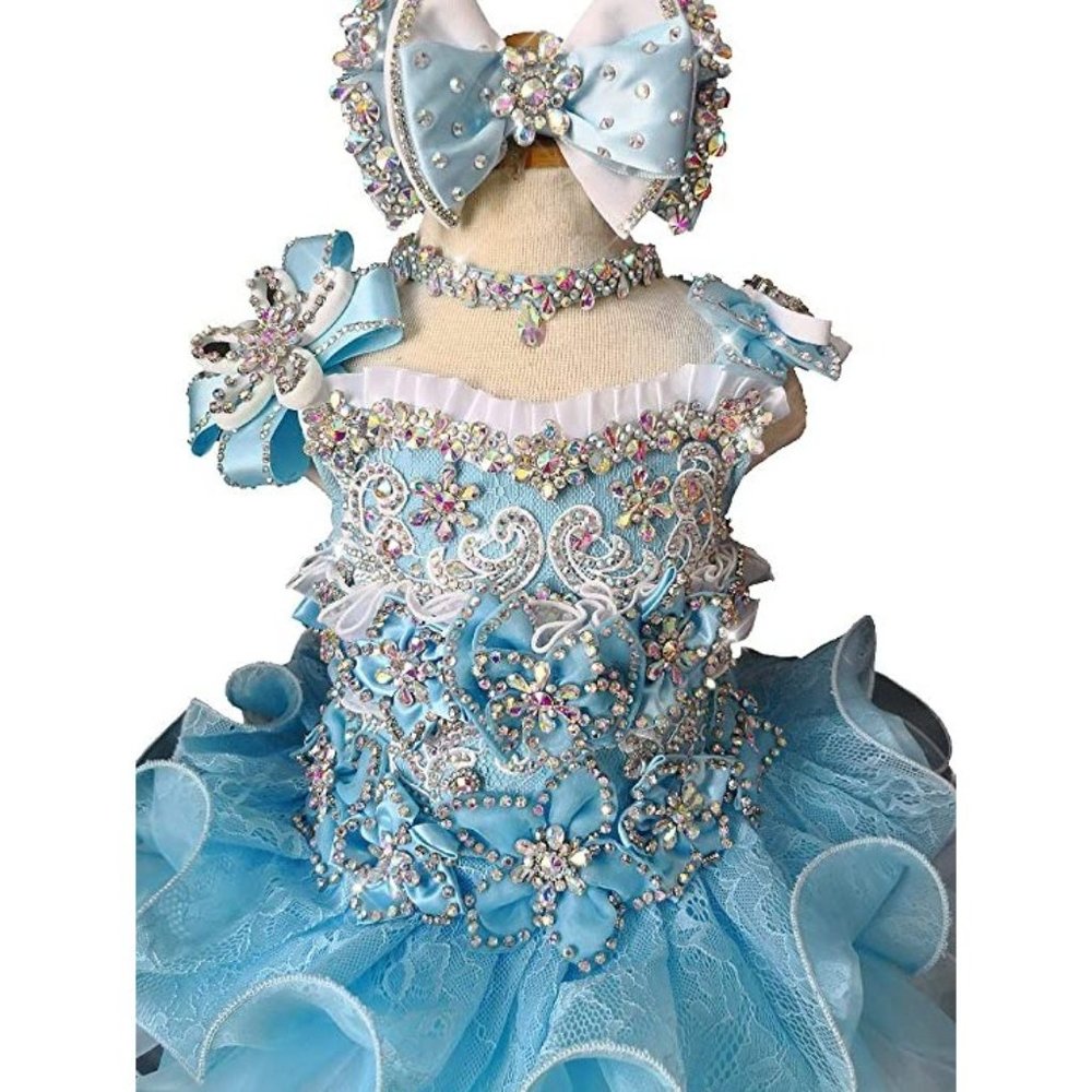 NEW Beautiful Sparkling Bling Rhinestone Baby Blue Flower Girl Pageant D… - Picture 2 of 16